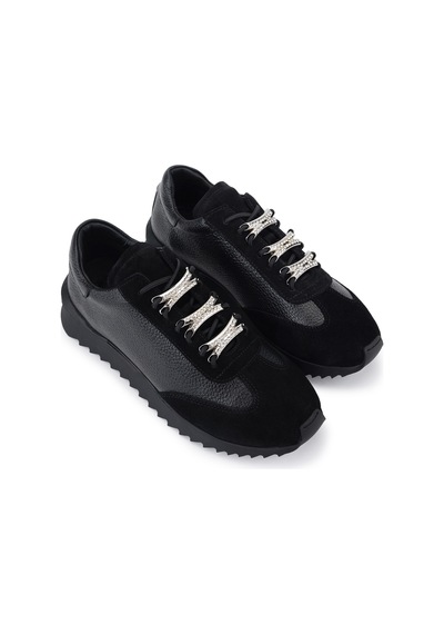 Tamer Tanca Kadın Hakiki Deri Siyah Sneakers & Spor Ayakkabı 1201 4004 Bn Ayk Y26 Syh Fltr/syh Suet