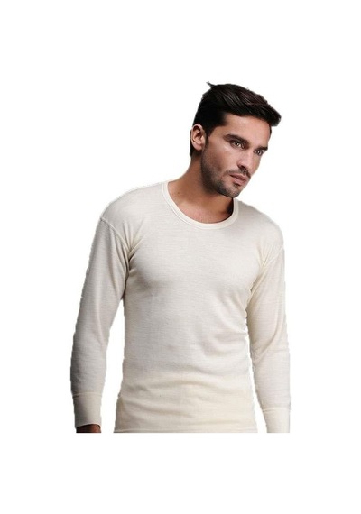 Hasyün Erkek Uzun Kollu Yün Fanila Bisiklet Yaka Içlik Woolmark S Krem