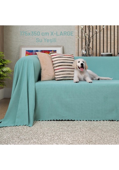 Kaymaz Koltuk Örtüsü Çift Taraflı Mikrofiber Şönil 175x350 Cm Xl- Su Yeşili Kedi Köpek Ve Çocuk Dostu Su Yeşili
