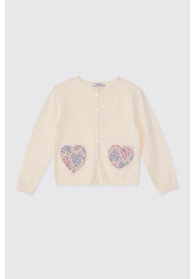Panço Liberty Kumaş Kız Çocuk Çiçek Desenli Triko Hırka Krem 5621GK82003