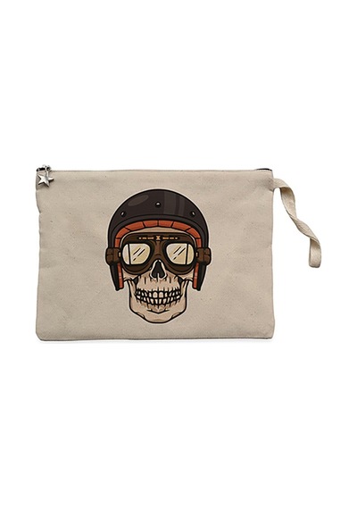 Skull Helmet Krem Clutch Astarlı Cüzdan / El Çantası Krem