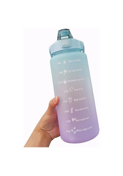 2d Ve 3d Stickerlı Motivasyon Matara 2000 Ml Suluk, Su Şişesi - Bpa Içermez - Mavi Mor