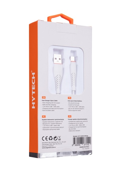 Hytech Hy-X235 1.2M 3A Micro Usb Beyaz Data + Şarj Kablosu