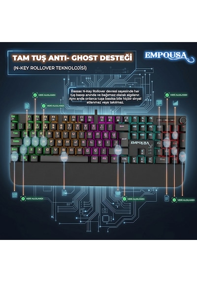 Ikg-458 Rgb Mekanik Gaming Klavye Red Switch Bilek Destekli Anti-ghosting Multimedya Tuşlu