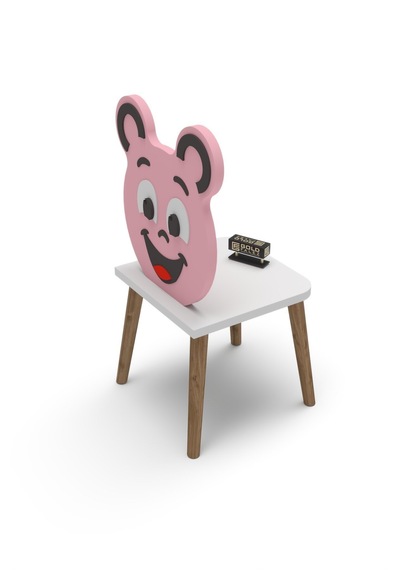 Reyo Falez Happy Face Çocuk Sandalyesi, Ahşap Ayaklı, Sevimli Figürlü Pembe