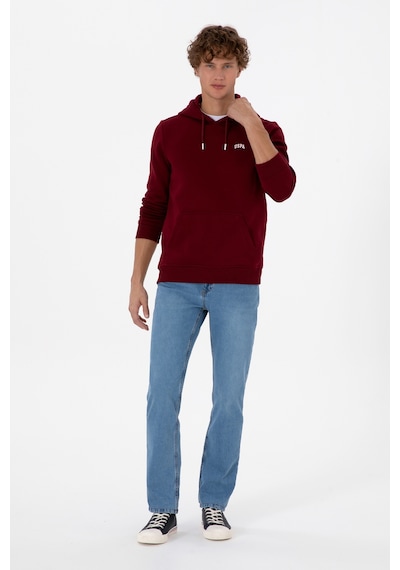 U.S. Polo Assn. Erkek Regular Fit Kapüşonlu Şardonlu Bordo Basic Sweatshirt 50315582-VR014