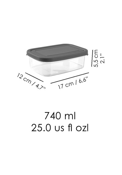 Meleni Home Dikdörtgen Mikrodalgaya Uygun Düzenleyici Organizer Erzak Saklama Kabı Gri 740 ML 4 Adet Gri