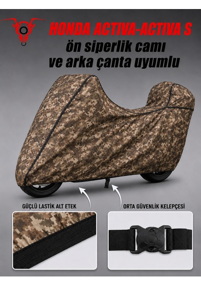 Honda Actıva-actıva S Army Premium Kamuflaj Desenli Suya Ve Güneş Işınlarına Dayanıklı Motosiklet Brandası