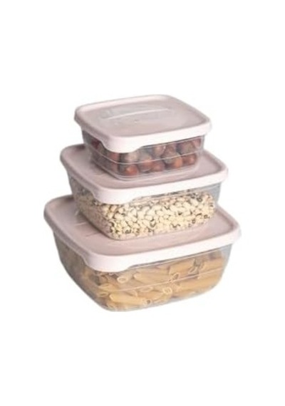Trend Box Kare Sızdırmaz Kapak Saklama Kabı 3&apos Lü Set Pudra Pembe