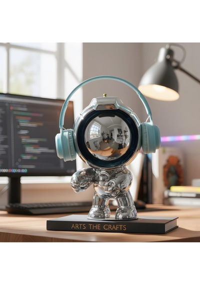 Dekoratif Astronot Heykelcik Mavi Reçine + Galvaniz Kaplama 285mm