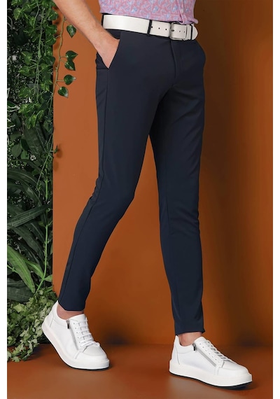 Efor Slim Fit Yan Cepli Düz Esnek Casual Lacivert Pantolon P 1144 Lacivert