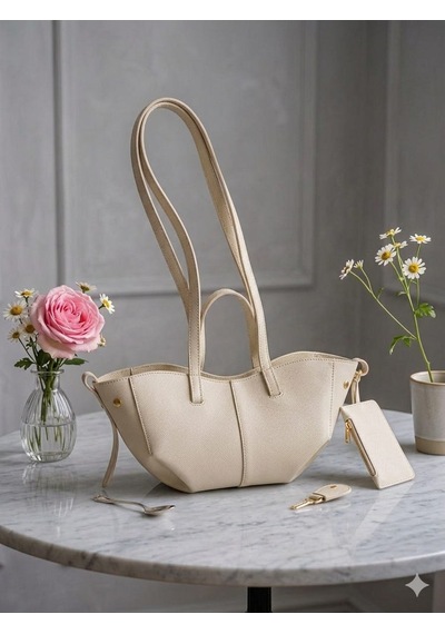 Housebags Valentina Kadın Fermuarlı + Cüzdan Charm El Ve Omuz Çantası Bej