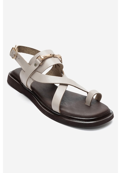 Luvi Shoes Fabıana Krem Hakiki Deri Tokalı Kadın Parmak Arası Sandalet