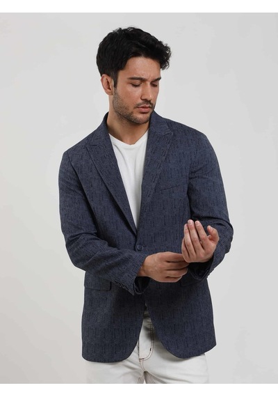 Dufy Lacivert Erkek Slim Fit Çizgili Sivri Yaka Ceket - 104442-lacivert Lacivert