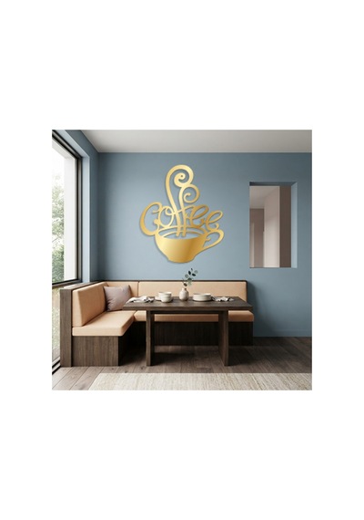 Coffee Metal Duvar Tablosu - Duvar Dekoru - Altın - 42 X 50 Cm