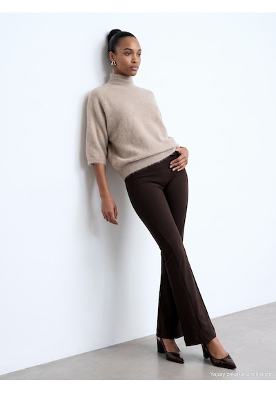 Dilvin 73037 Fermuar Detaylı Flare Pantalon Koyu Kahve