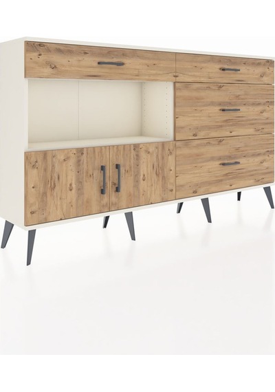 Arges Konsol Tek Raflı 4 Çekmeceli 2 Kapaklı 176x30x99 Aytaşı-çam Aytaşı-çam