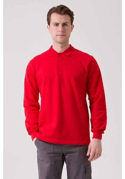 Galanthus Polo Sweat Uzun Kollu Pamuklu Sweatshirt İş Ve Günlük Kullanım İçin Kırmızı