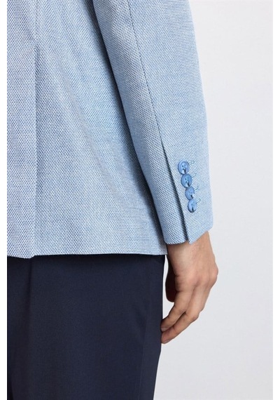 Süvari Saks Mavi Slim Mono Yaka Torba Cep 6 Drop Klasik Ceket Ct2021600434-m05