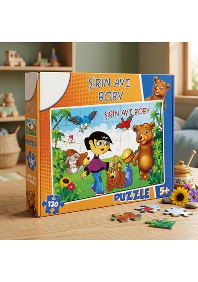 130 Parça Şirin Ayı Boby - 27x40cm Hayvan Temalı Eğitici Zeka Geliştirici Oyuncak Yapboz 1