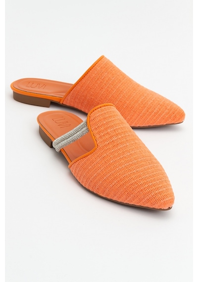 Luvishoes Pesa Turuncu Hasır Taşlı Kadın Terlik Turuncu