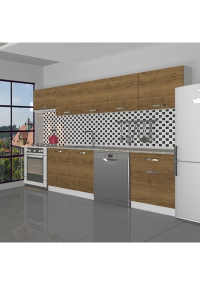 Decoraktiv Elite 280 Mdf Hazır Mutfak Dolabı - Tezgah Dahil - Naturel Pera Meşe
