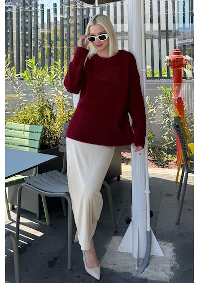 Madmext Bordo Bisiklet Yaka Kadın Buklet Kazak Mg2480 Bordo