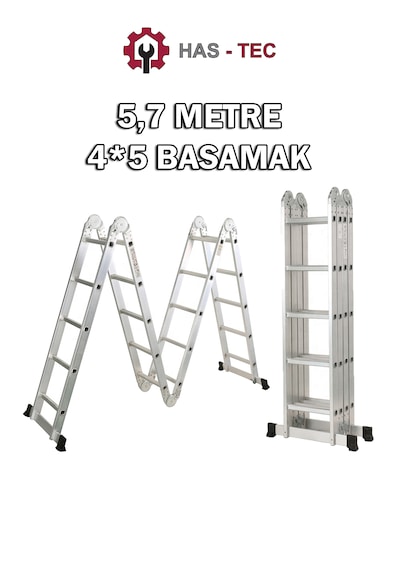 5,7 Metre 20 Basamaklı Akrobat Çok Amaçlı Merdiven Alüminyum