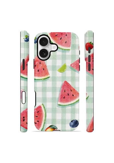 Apple iPhone Uyumlu 16 Vorian Çift Katmanlı Kılıf Watermelon Picnic Gingham