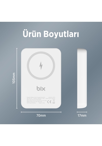 Bix PB112 10000 mAh 15 W Kablosuz Şarj Destekli Powerbank Beyaz