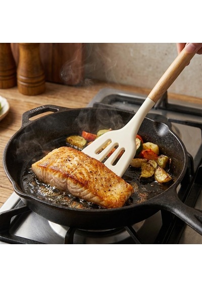 30 Cm Bambu Saplı Silikon Delikli Spatula, Yapışmaz Tava Ve Tencereler İçin Esnek Uçlu Mutfak Spatulası, Krep Omlet Balık Pancake Çevirici, 3 Renk Asorti Karışık Gönderim