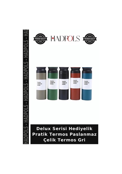 Delux Serisi Hediyelik Pratik Termos Paslanmaz Çelik Termos Gri