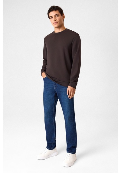 Backandbond Regular Fit Bisiklet Yaka Kahverengi Sweatshirt Koyu Kahverengi