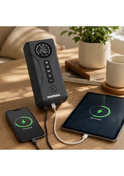 4-in-1 16000mah Akü Takviye Cihazı 150 Psı Kompresör Powerbank Lcd Ekran Led Fener Eva Çanta 2000a Tepe Akım