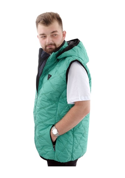 Mode Xl Büyük Beden Erkek Fermuarlı Kapüşonlu Şişme Yelek U24705 Yeşil Yeşil