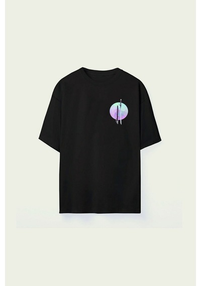 Thewert Unisex Samuray Kılıcı Baskılı Siyah Tshirt