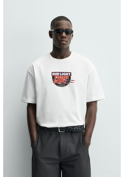 Modivibe Erkek Baskılı Oversize T-shirt Kalın Dokulu %100 Pamuk Geniş Kesim Beyazdart
