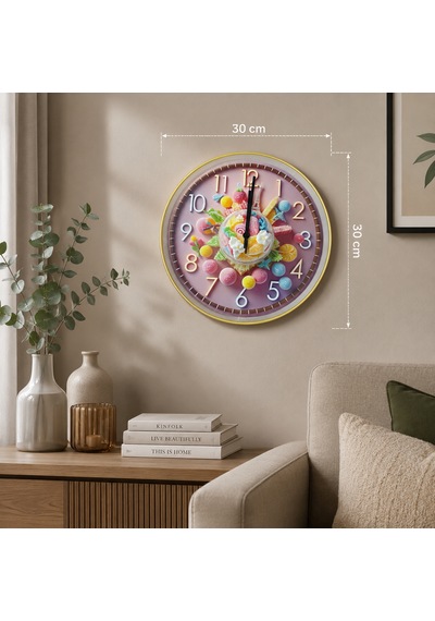 Candy Dream Dekoratif Duvar Saati Pastel Renkli Şeker Temalı Modern Salon Saati Pembe
