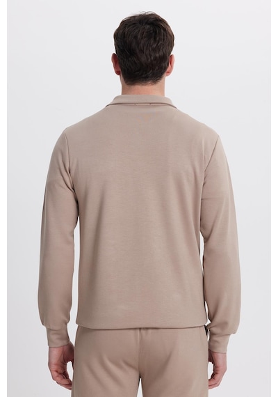 Tudors Erkek Relax Fit Rahat Kesim Polo V Yaka Vizon Sweatshirt-41924 Vizon
