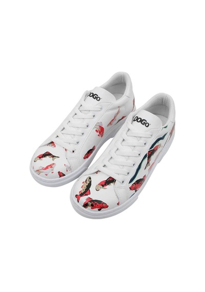 Kadın Vegan Deri Beyaz Sneakers - Koi World Tasarım Çok Renkli