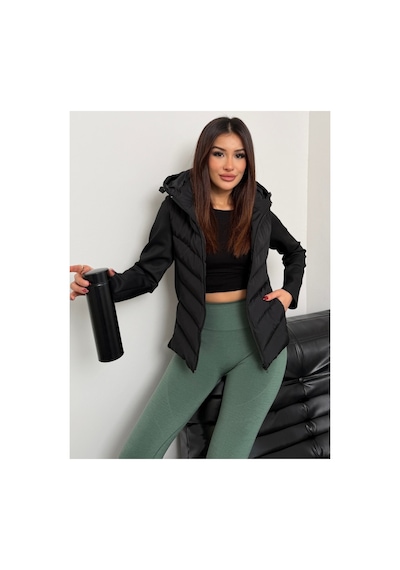Asur Boutique Asur Butik Kadın Kapşonlu Micro Dolumlu Zr Model Mont Siyah