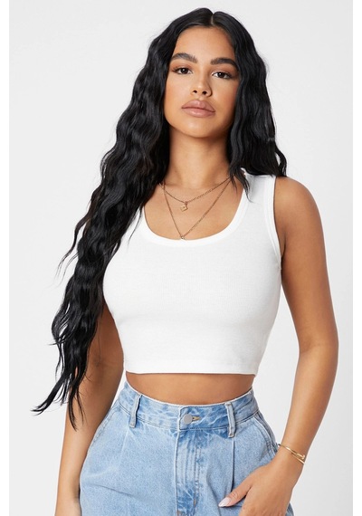 Angbutik Kadın Beyaz Kare Yaka Crop Top Bluz