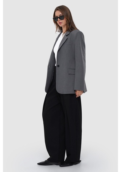 Thalure Kadın Antrasit Tek Düğmeli Oversize Blazer