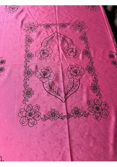 Hitit Desenli Kolay Temizlenen Dikdörtgen Masa Örtüsü Etnik Şık Sofra Örtüsü Pembe