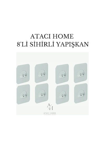 Atacı 8 Adet Çok Güçlü Sihirli Yapışkan, Yedek Sticker 8'li, Yeniden Kullanılabilir Güçlü Yapışkan Şeffaf