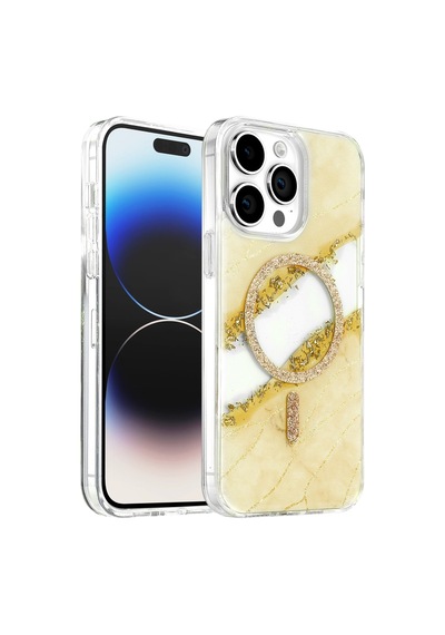 Onegif Apple İphone 14 Pro Max Lotus Simli Magsafe Kapak - Gümüş - Gümüş