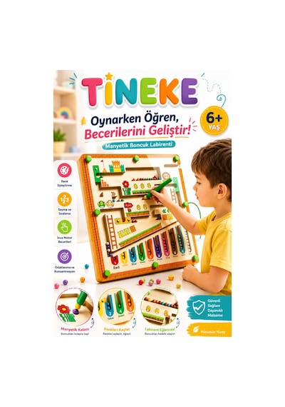 Tineke Manyetik Boncuk Labirenti Eğitici Oyuncak Renk Eşleştirme, Sayma Ve İnce Motor Beceri Oyunu