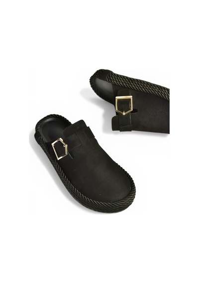 Fox Shoes Y596148402 Siyah Süet Önü Kapalı Sapo Terlik