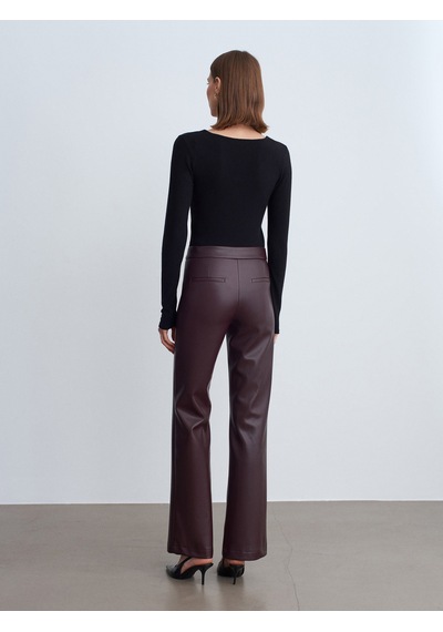 Dilvin 72237 Suni Deri Çan Paça Pantolon-bordo Bordo