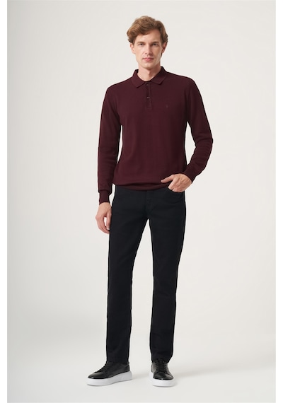 İmza Bordo Polo Yaka Uzun Kol Örme Comfort Fit Pamuklu Kazak 1012265150